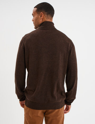 Pull col roul&eacute; manches longues marron fonc&eacute; homme