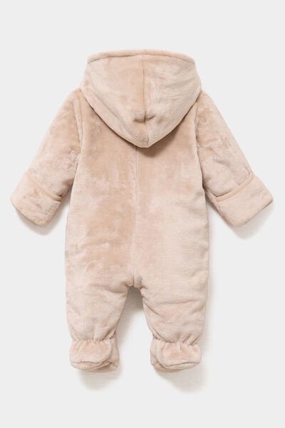 Combinaison pilote effet velours capuche beige b&eacute;b&eacute;