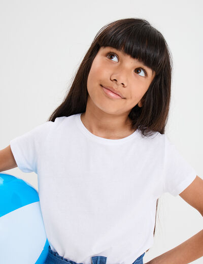 T-shirt manches courtes en coton blanc fille