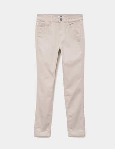 Pantalon slim stretch beige femme