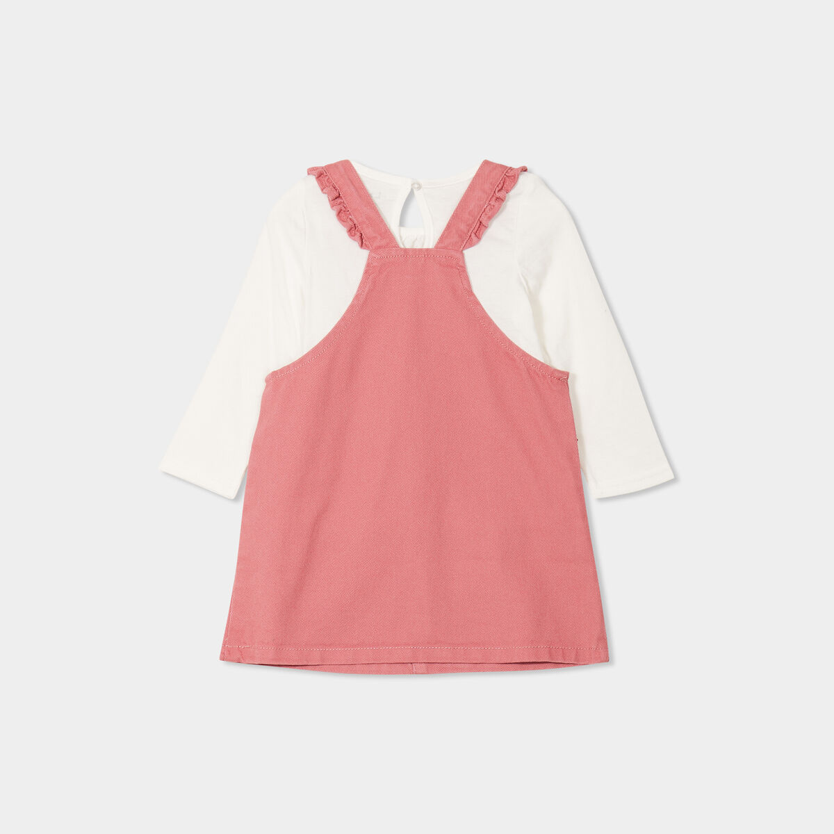 Ensemble 3 pièces avec robe salopette vieux rose bébé fille
