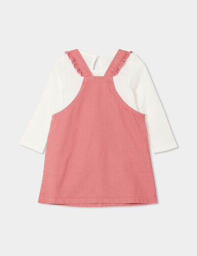 Ensemble 3 pièces avec robe salopette vieux rose bébé fille