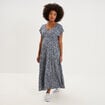 Robe longue col en V grossesse bleu marine femme maternit&eacute;