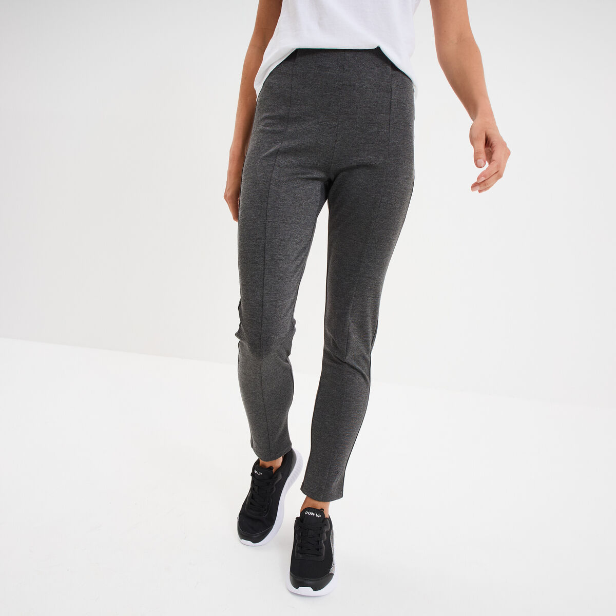 Legging taille haute &eacute;lastiqu&eacute;e gris fonc&eacute; femme