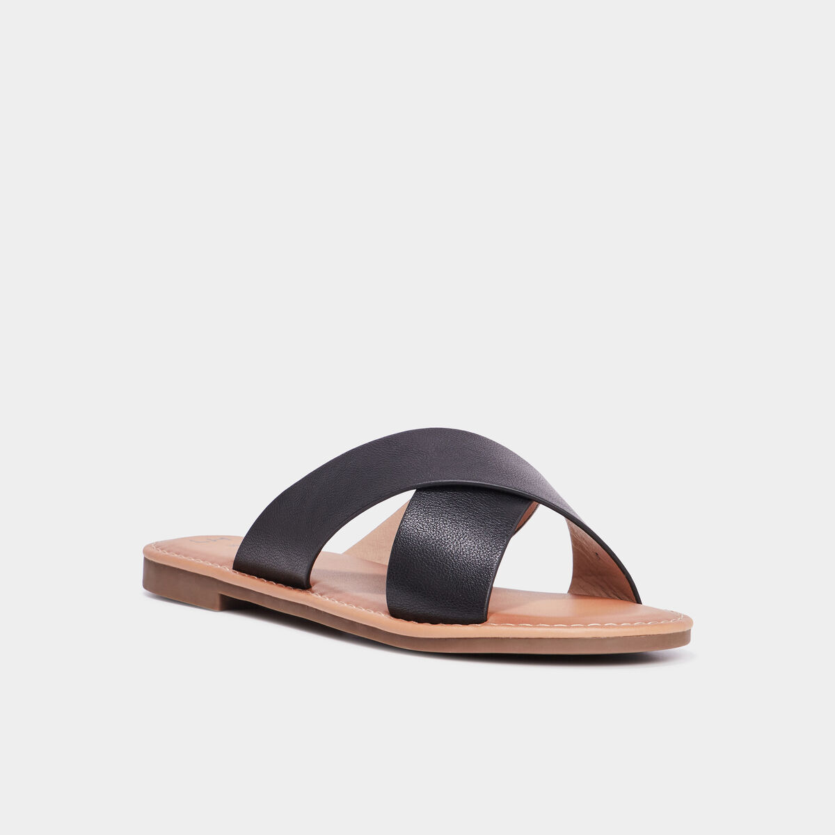 Mules brides larges crois&eacute;es noir femme