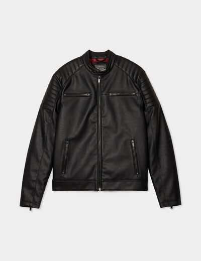 Blouson biker simili cuir noir homme