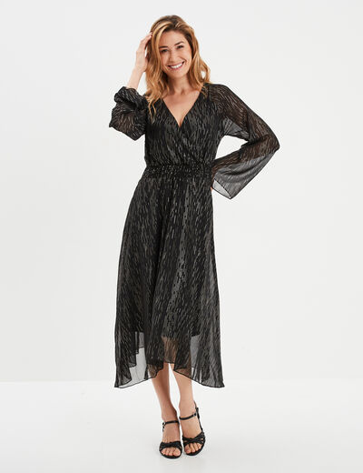 Robe longue évasée asymétrique noir femme
