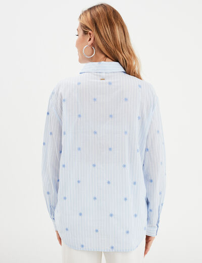 Chemise droite brod&eacute;e coton bleu clair femme