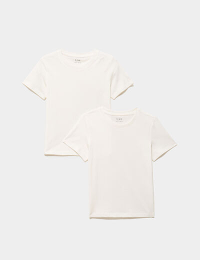 Lot 2 t-shirts manches courtes coton ivoire fille