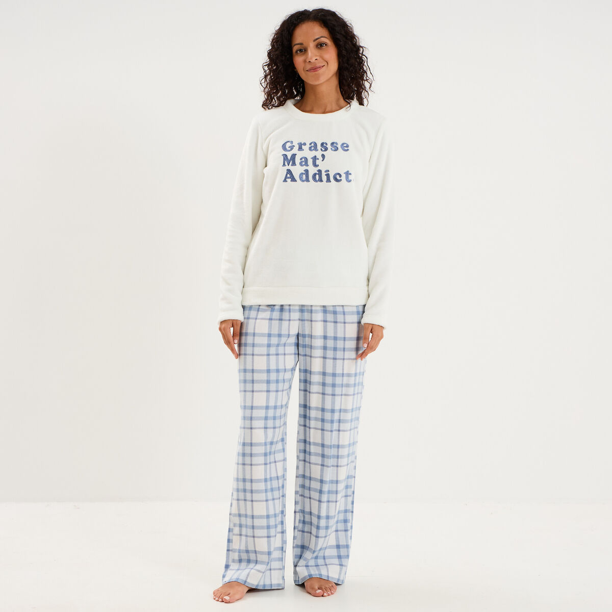 Ensemble pyjama effet polaire 3 pi&egrave;ces bleu femme