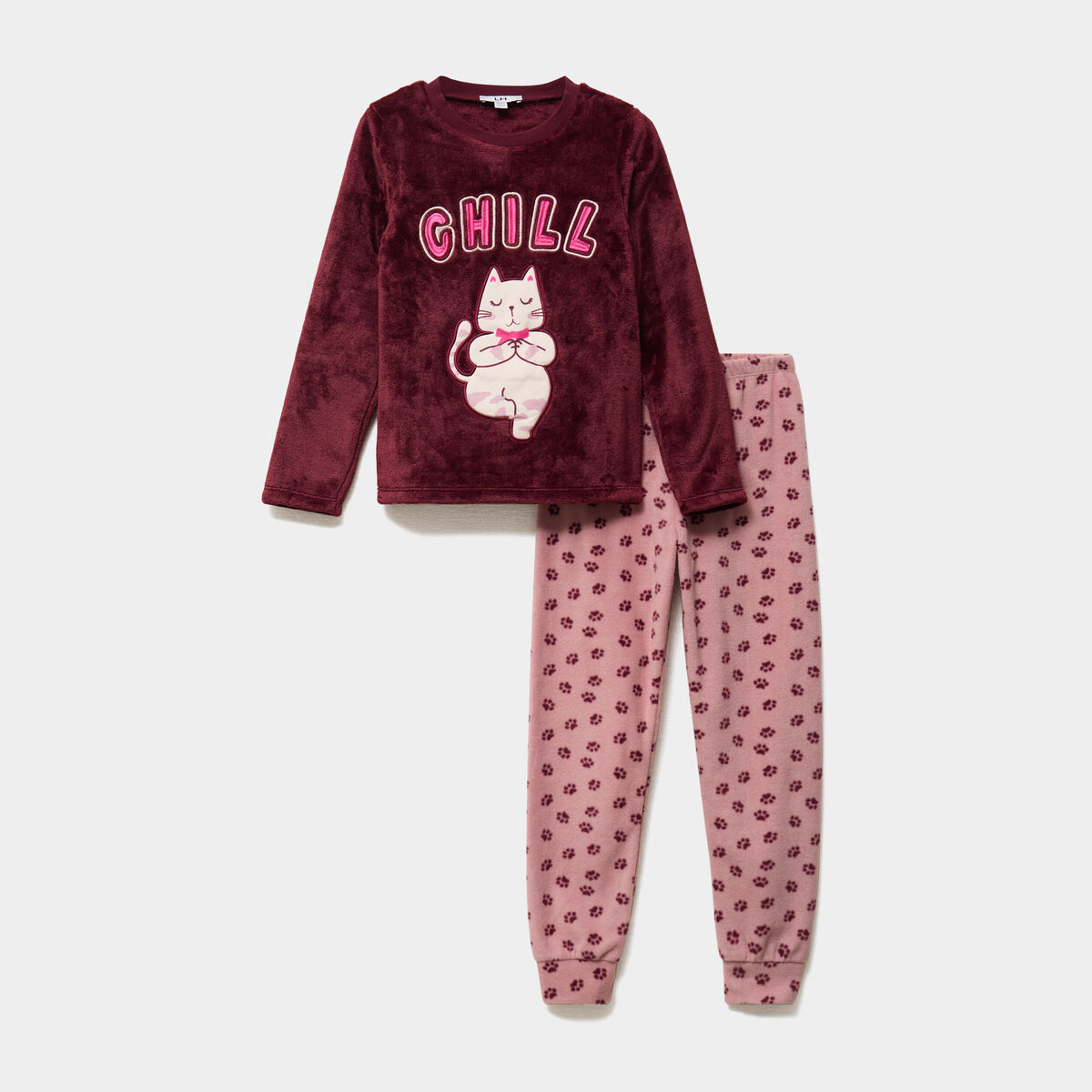 Ensemble pyjama pantalon velours bordeaux fille