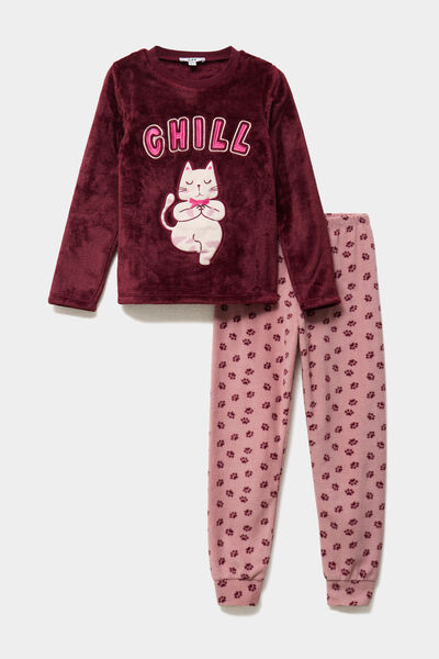 Ensemble pyjama pantalon velours bordeaux fille