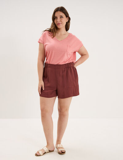 Short avec taille &eacute;lastiqu&eacute;e marron cognac femme grande taille