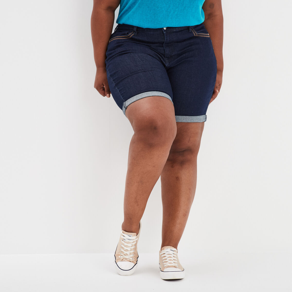 Bermuda taille haute 5 poches denim brut femme grande taille