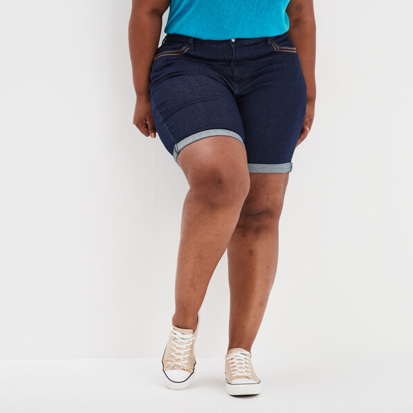 Bermuda taille haute 5 poches denim brut femme grande taille