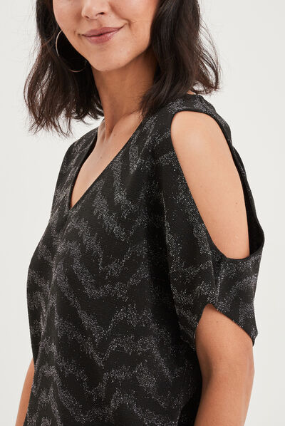 T-shirt ouvertures épaules Mosquitos noir femme
