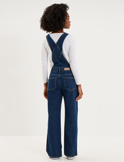 Salopette en jean jambe large coton bleu fonc&eacute; femme