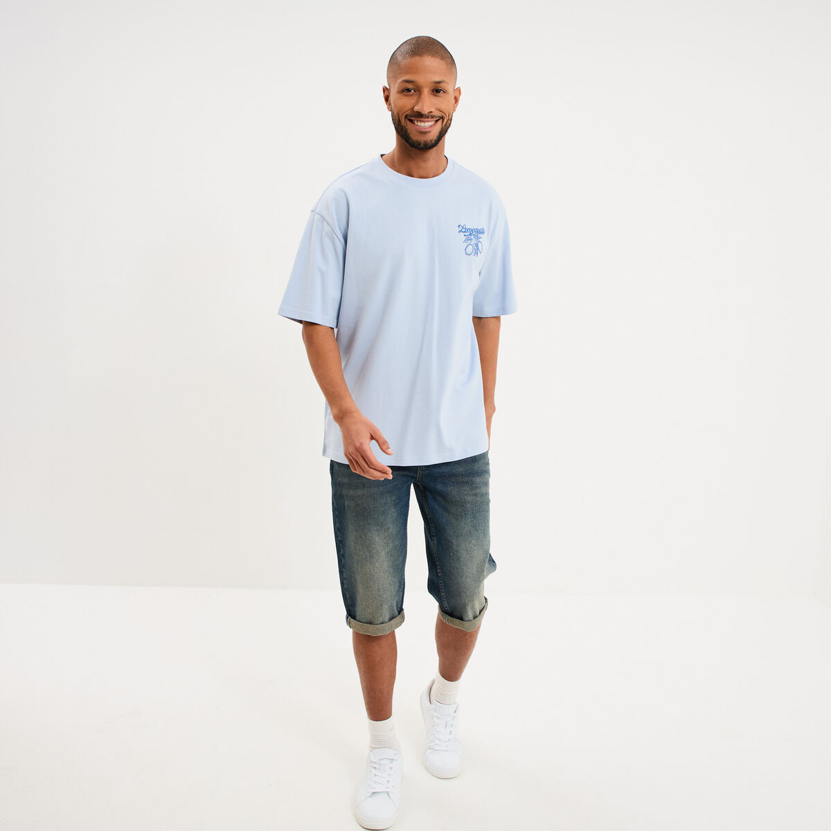 T-shirt coton &eacute;pais manches courtes bleu clair homme