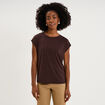 T-shirt manches courtes coupe droite marron fonc&eacute; femme