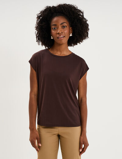 T-shirt manches courtes coupe droite marron fonc&eacute; femme