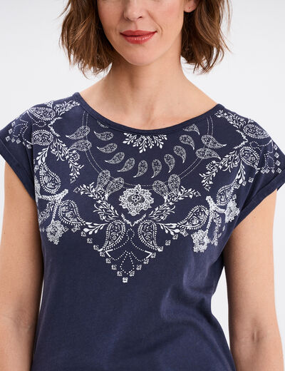 T-shirt manches courtes coton Creeks bleu marine femme
