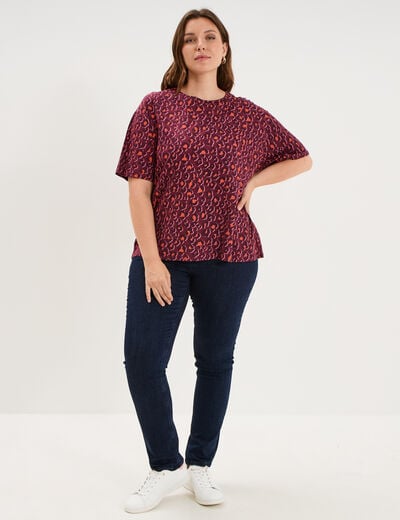 T-shirt col rond manches courtes coton bordeaux femme grande taille