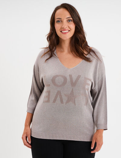Pull manches 3/4 chauve-souris sable femme grande taille