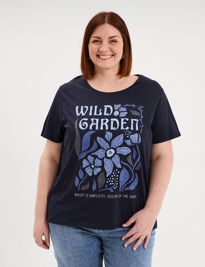 T-shirt manches courtes col rond coton bleu marine femme grande taille