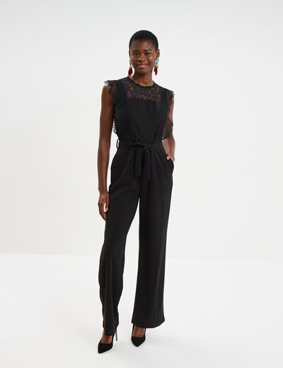 Combinaison pantalon d&eacute;tails dentelle noir femme