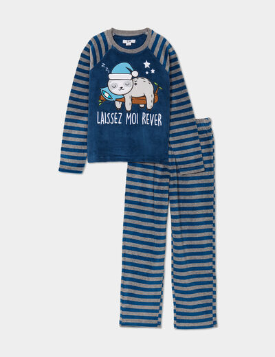 Ensemble pyjama pantalon effet velours bleu marine garçon