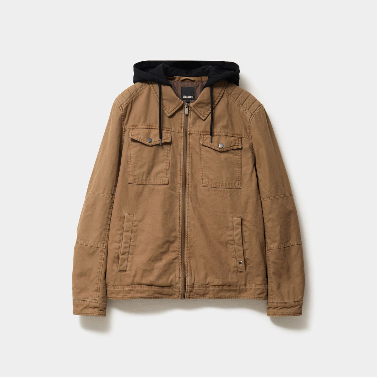 Veste doubl&eacute;e capuche amovible en coton marron clair homme