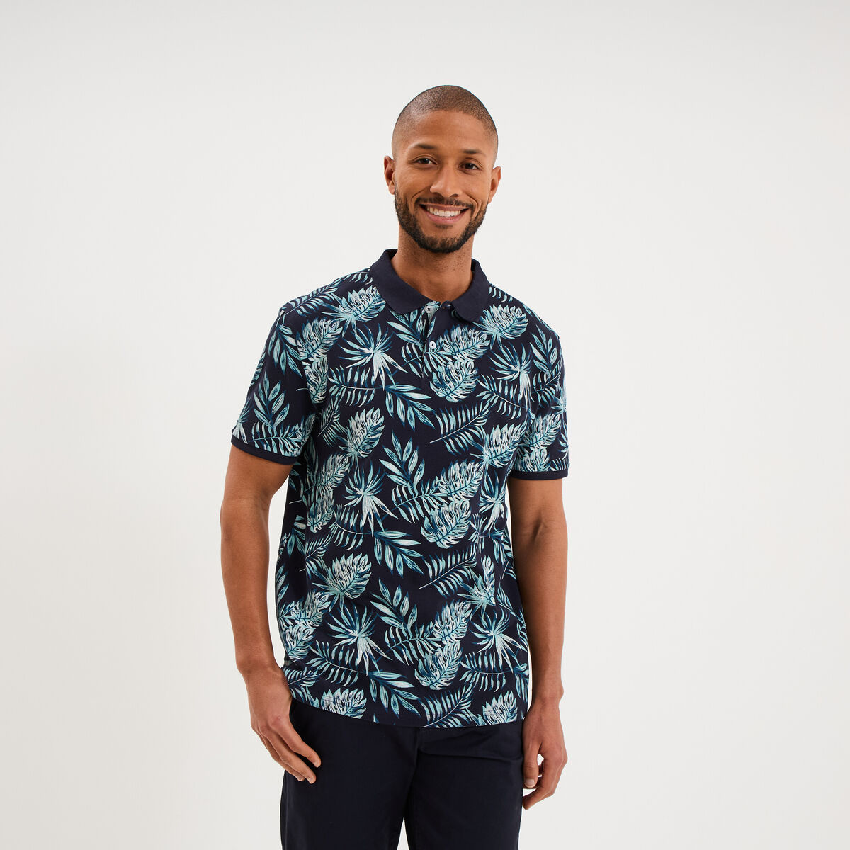 Polo jersey coton manches courtes bleu fonc&eacute; homme