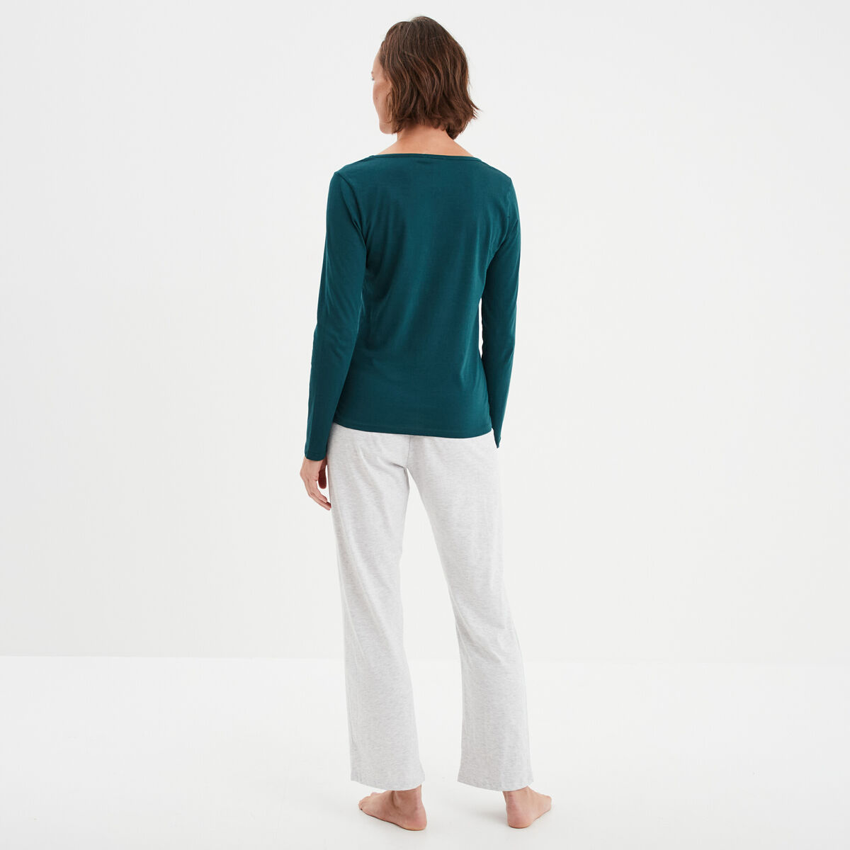 Ensemble pyjama 2 pièces coton vert foncé femme