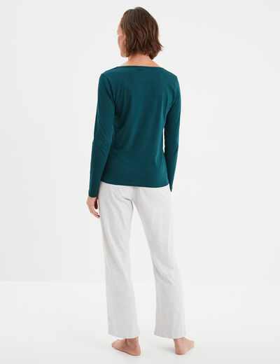 Ensemble pyjama 2 pièces coton vert foncé femme