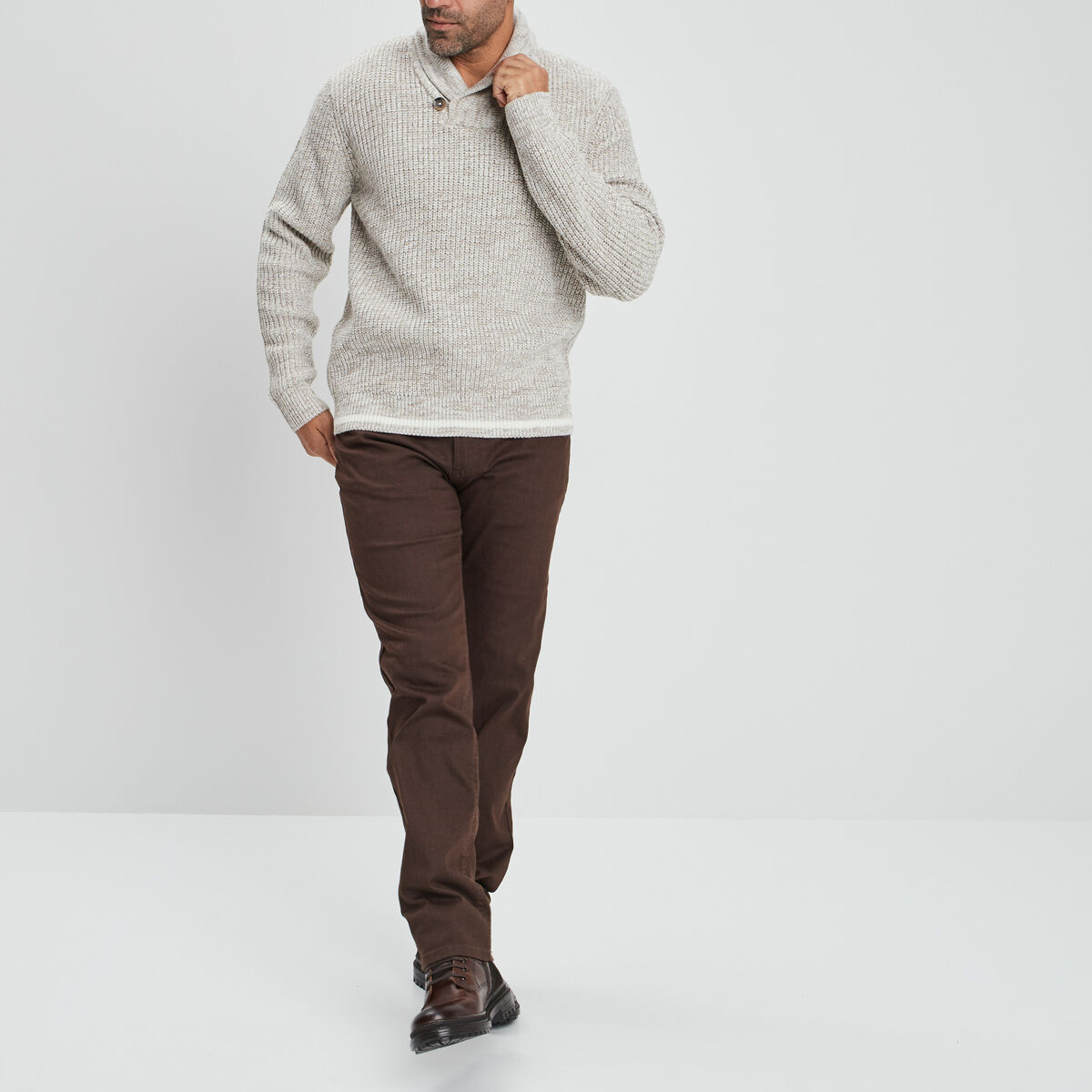 Pull col châle manches longues ivoire homme