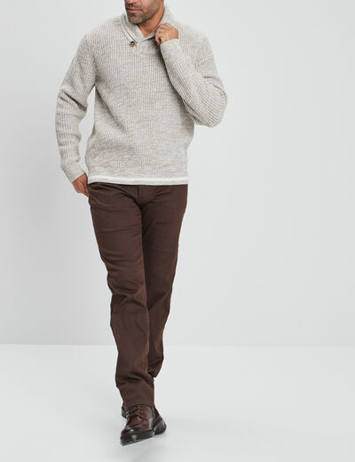 Pull col châle manches longues ivoire homme