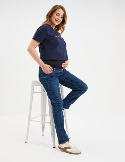 Jeans grossesse droit avec bandeau denim stone femme maternité