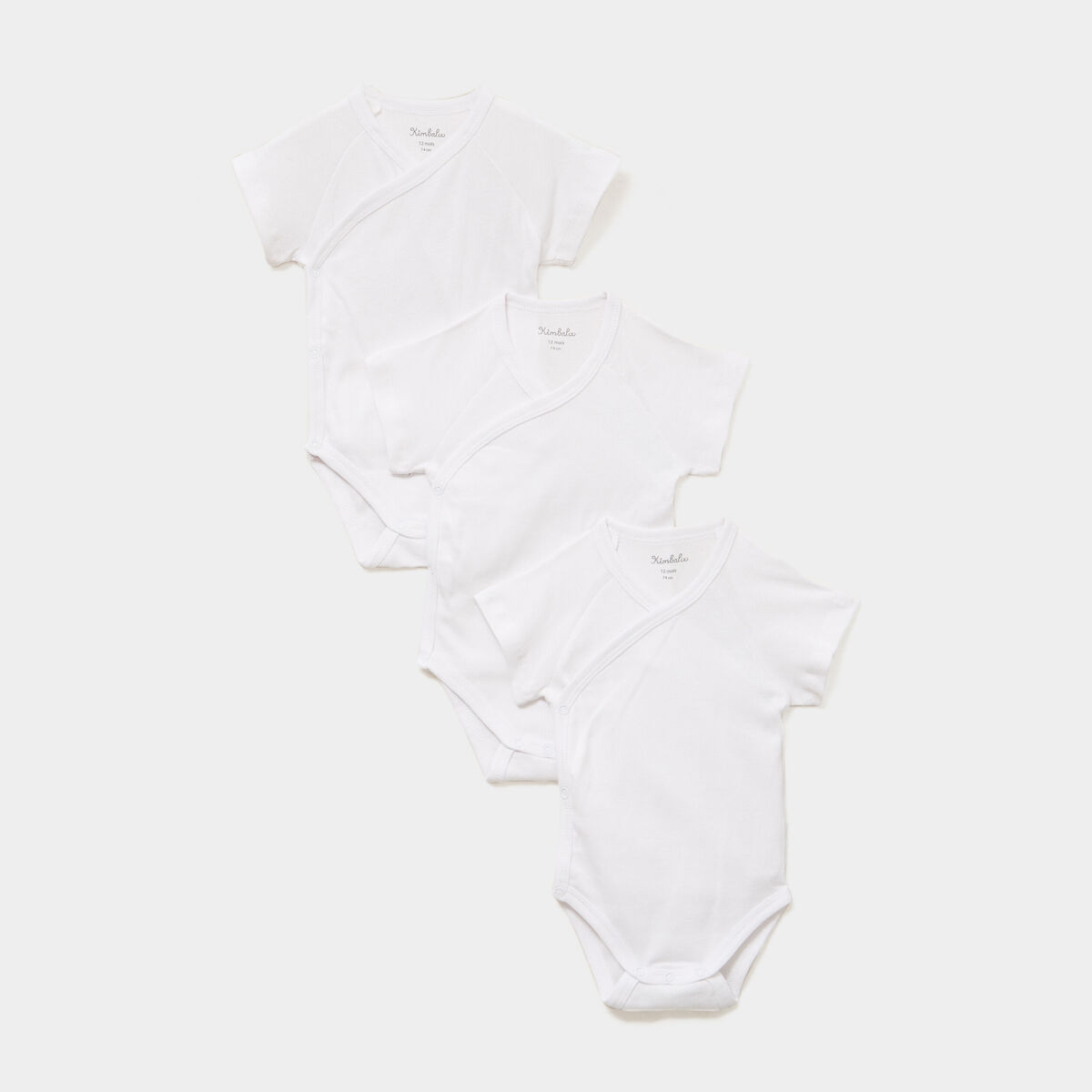 Lot 3 bodies crois&eacute;s manches courtes blanc b&eacute;b&eacute;
