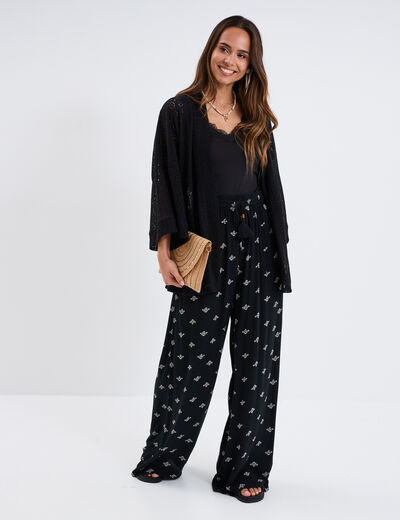 Veste esprit kimono dentelle noir femme