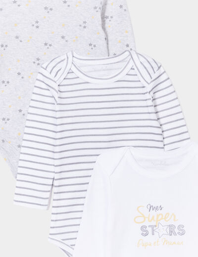 Lot 3 bodies US coton manches longues blanc bébé
