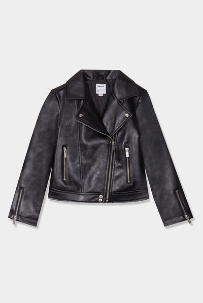Veste biker simili cuir noir fille