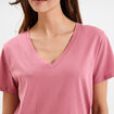 T-shirt manches courtes col en V coton vieux rose femme