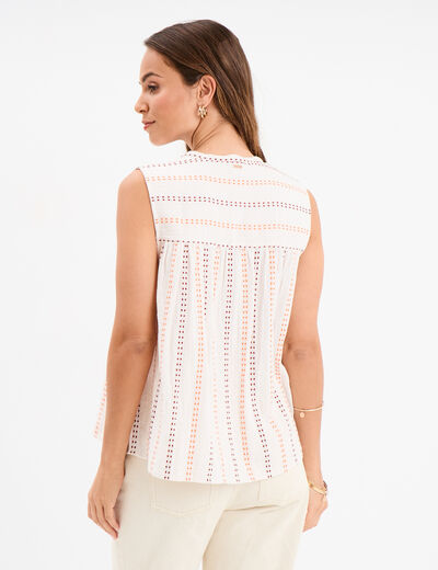 Blouse col tunisien gaze de coton ecru femme
