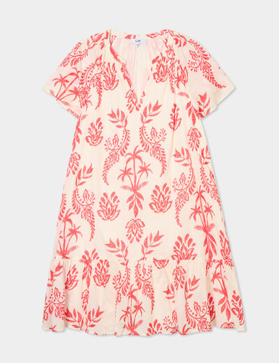 Robe trapèze manches papillons coton ecru femme