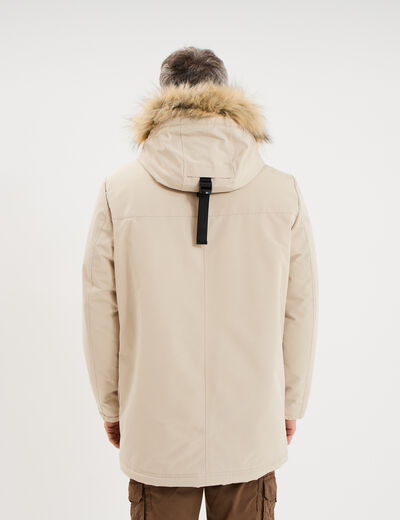 Parka &agrave; capuche fausse fourrure gris argent homme