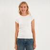 T-shirt ajust&eacute; col rond manches courtes blanc femme