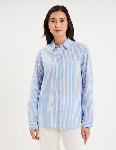 Chemise manches ajustables 1 poche coton bleu ciel femme
