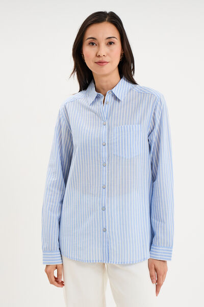 Chemise manches ajustables 1 poche coton bleu ciel femme