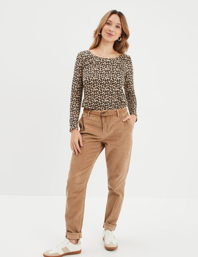 T-shirt col rond manches longues coton sable femme