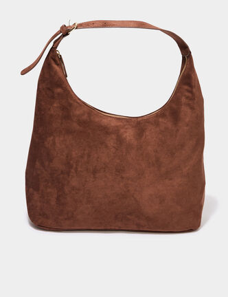 Sac port&eacute;-&eacute;paule effet su&eacute;dine marron femme